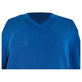 Versace-Suéter de lã azul com decote em V da coleção Versace-Azul