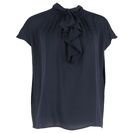 Max Mara Bluse aus marineblauer Seide mit Rüschendetails Blau Marineblau
