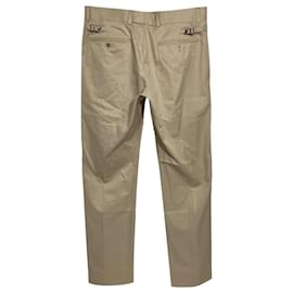Louis Vuitton- Louis Vuitton  Logo Buckle Slim-Fit Trousers in Brown Cotton-Brown,Red