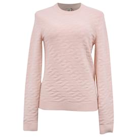 Hermès- Hermès H Embossed Crewneck Sweater in Pink Wool-Pink