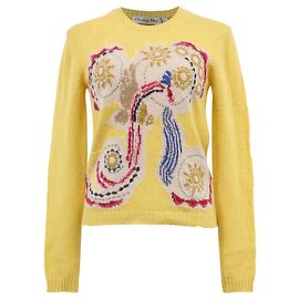 Pull en laine jaune brodé Dior Jaune