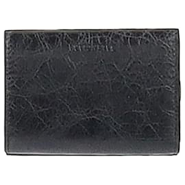 Balenciaga-Balenciaga Le City Trifold Mini Wallet n Black Crinkled Lamb Leather-Black