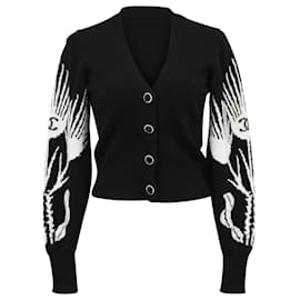 Chanel- Chanel Printed Knitted Button-Embellished Cardigan in Black Wool-Black