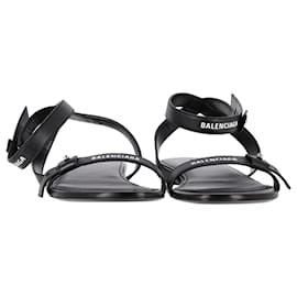 Balenciaga- Balenciaga Afterhour Logo Ankle Strap Flat Sandals in Black Leather-Black