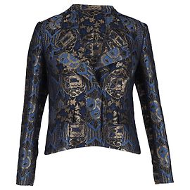 Blazer em jacquard bordado Lurex Etro em seda azul e dourada Multicor