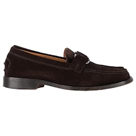 Tod's- Tod's Buckle Detail Loafers in Brown Suede-Brown,Red