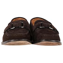 Tod's- Tod's Buckle Detail Loafers in Brown Suede-Brown,Red