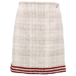 Falda Mini A-Line de Chanel en tweed de algodón beige y rojo Beige