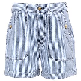 Céline Celine gestreifte High-Rise-Shorts aus blauer Baumwoll-Denim Blau