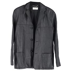 Giacca in pelle nera con bottoni Saint Laurent Nero