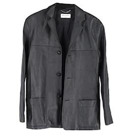 Saint Laurent-Saint Laurent Buttoned Leather Jacket in Black Leather-Black