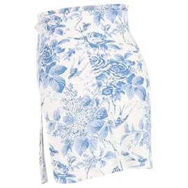 Reformation- Reformation Margot Floral Print Mini A-Line Skirt with Slit in Blue Viscose-Blue,Light blue