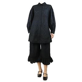 Simone Rocha Conjunto de camisa preta bordada e shorts - tamanho UK 10 Preto