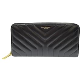 Yves Saint Laurent-Yves Saint Laurent Black Leather Long Wallet-Black