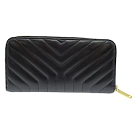 Yves Saint Laurent-Yves Saint Laurent Black Leather Long Wallet-Black