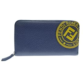 Fendi-Fendi Calfskin Long Wallet-Yellow,Navy blue