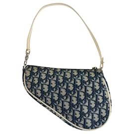 Christian Dior-Christian Dior Vintage Trotter Saddle Bag-White,Navy blue