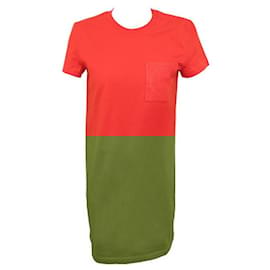 Hermès-NINE HERMES TSHIRT DRESS STRAIGHT EMBROIDERED POCKET H4508DL2Q34 XS 34 NEW DRESS-Red