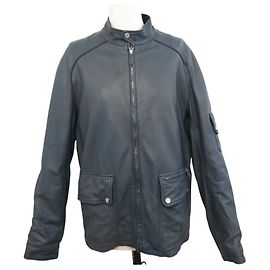 Hermès HERMES COAT JACKET BUTTONS SADDLE STUDS 54 L IN LEATHER Dark grey