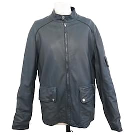 Hermès-HERMES COAT JACKET BUTTONS SADDLE STUDS 54 L IN LEATHER-Dark grey