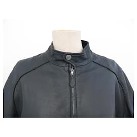 Hermès-HERMES COAT JACKET BUTTONS SADDLE STUDS 54 L IN LEATHER-Dark grey