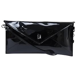 Fendi-NEUF SAC A MAIN FENDI 7M0146 MINI POCHETTE ENVELOPPE CUIR VERNIS PURSE BAG-Noir