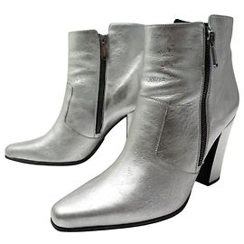 BALMAIN ANKLE BOOTS 39.5 WITH HEELS SILVER LEATHER Silvery