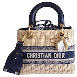 Dior-Lady Dior medium rattan bag-Blue,Beige