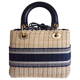 Dior-Lady Dior medium rattan bag-Blue,Beige