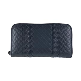 Bottega Veneta-Bottega Veneta Intrecciato Black Leather Long Wallet-Black