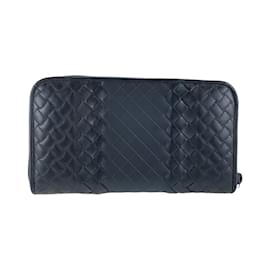 Bottega Veneta-Bottega Veneta Intrecciato Black Leather Long Wallet-Black