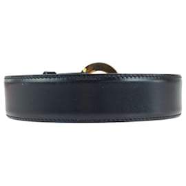 Céline-Celine Vintage Circle Logo Black Leather Belt-Black