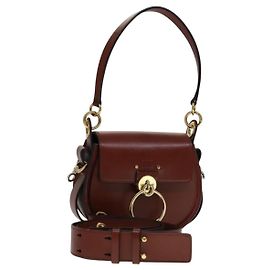 Chloé Bolsa de Ombro de Couro Chloe Tess 2way Branca Auth 110313 Marrom