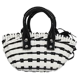 Balenciaga-BALENCIAGA Bistro XXS Hand Bag Enamel 2way Black White Auth 110276-Black,White