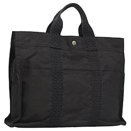 Hermès-HERMES Sac Tote Her Line MM Toile Gris Argent Auth 114262-Marron,Argenté