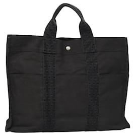 Hermès-HERMES Sac Tote Her Line MM Toile Gris Argent Auth 114262-Marron,Argenté
