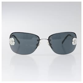 Chanel-CHANEL Camelia Sunglasses metal Silver CC Auth yk17322-Silvery