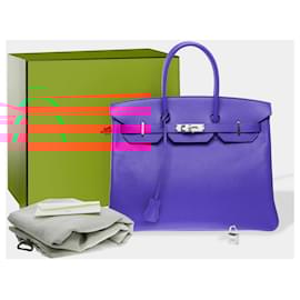 Hermès-HERMES Birkin 35 Bag in Blue Leather - 102470-Blue