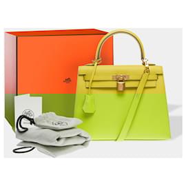 Hermès-HERMES Kelly 25 Bag in Yellow Leather - 102503-Yellow