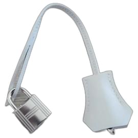 Hermès-Hermès bell and pull with silver palladium lock for Hermès bag 21cms-White