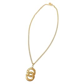 Céline-CELINE Vintage Circle Logo Gold Plated Necklace-Golden