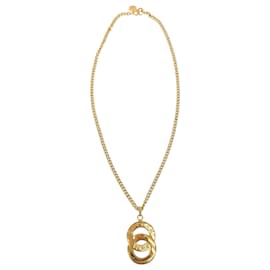 Céline-CELINE Vintage Circle Logo Gold Plated Necklace-Golden