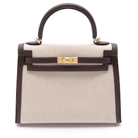 Hermès-Hermes Kelly 25 Ecru Mocha Handbag-Brown,Beige