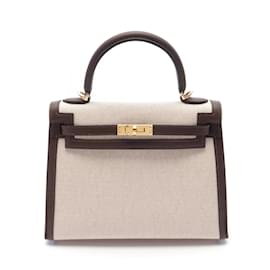 Hermès-Hermes Kelly 25 Ecru Mocha Handbag-Brown,Beige