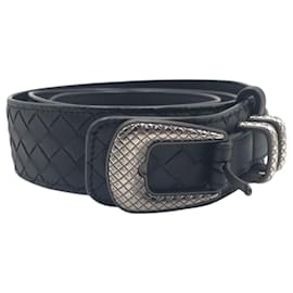 Bottega Veneta-Bottega Veneta Intrecciato Leather Belt-Black