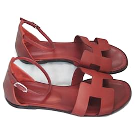 Hermès-Sandals-Dark red