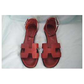 Hermès-Sandals-Dark red