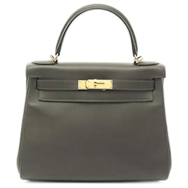 Hermès-Sac à main Hermes Kelly 28-Kaki