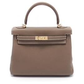 Hermès-Hermes Kelly 25 Handbag in Togo Leather-Brown,Taupe