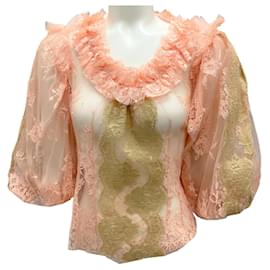 Dolce & Gabbana-Dolce & Gabbana Blush Pink / Beige Lace Blouse-Pink